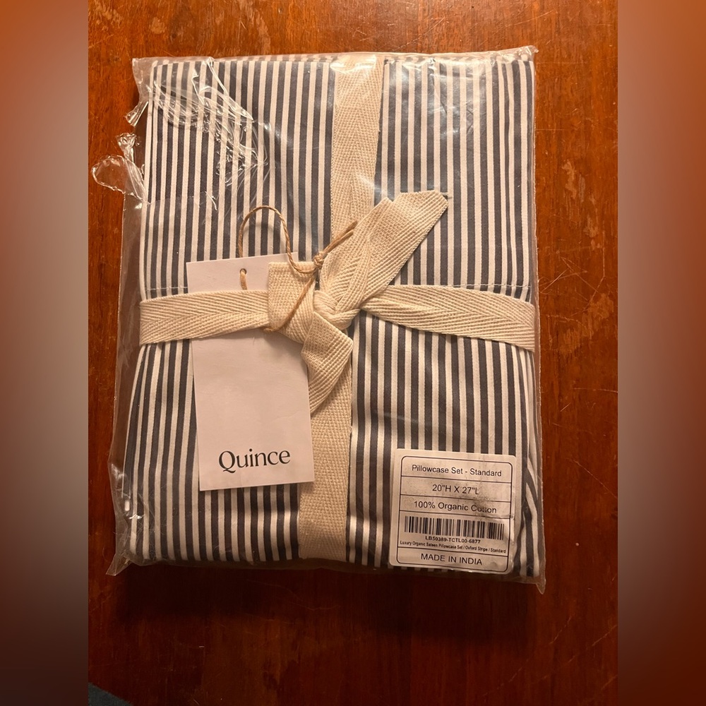 Quince Organic Cotton Navy and White Striped Pillowcase Pair - STANDARD